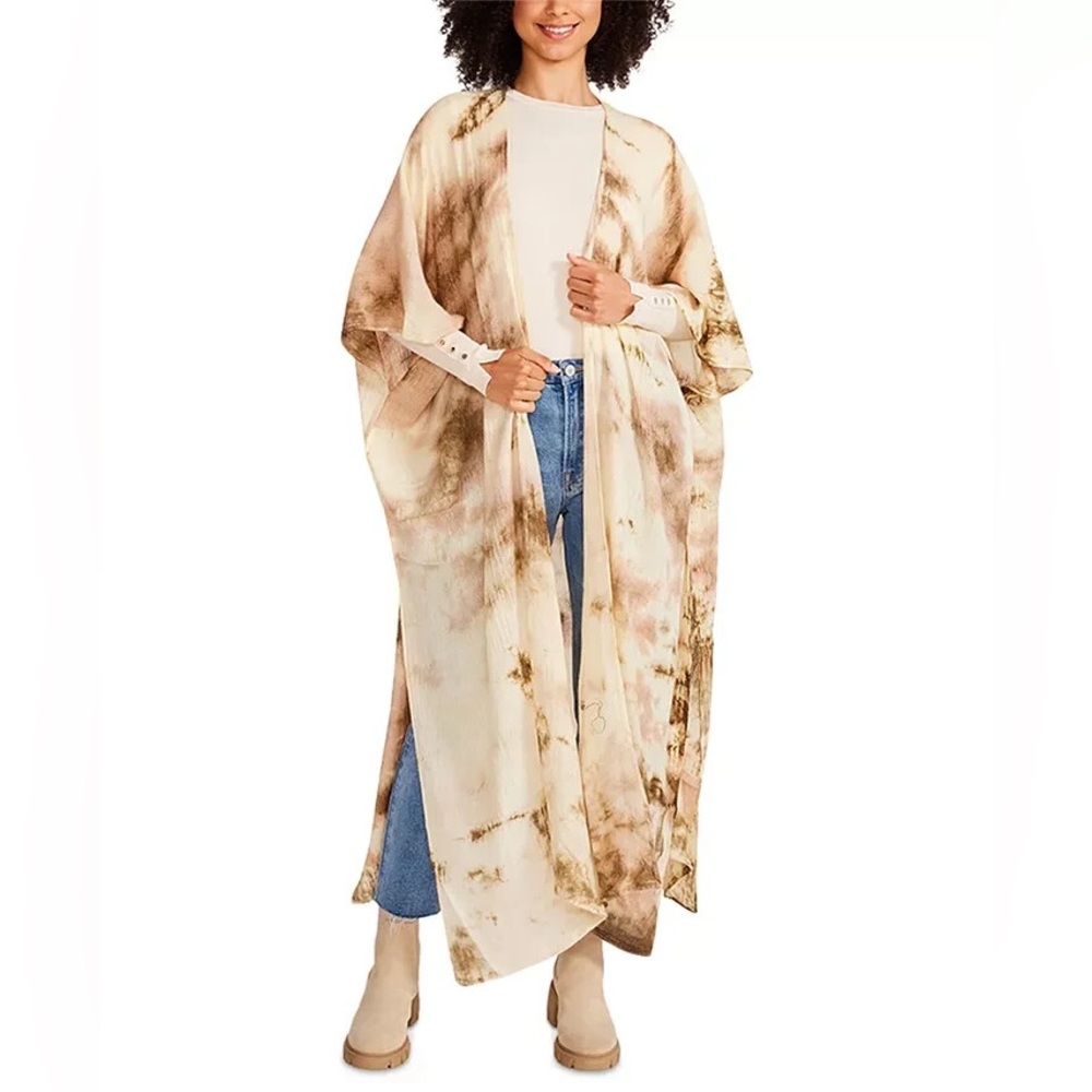 STEVE MADDEN Beige Tie-Dye Woven Duster Kimono/Cover-Up - One Size